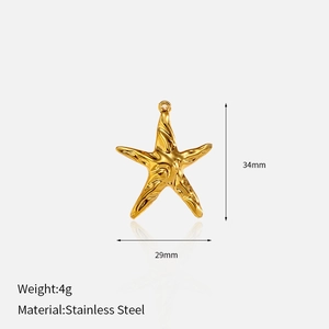 Macro-opname van 34mm goudkleurige roestvrijstalen zeester hanger met textuur en details
