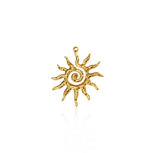 Goldener Sonnenanhänger mit 18K Vergoldung, Spiralenmitte und gehämmerter Oberflächenstruktur
