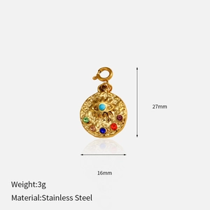 Pendente occhio del male in acciaio inossidabile martellato oro con cristalli