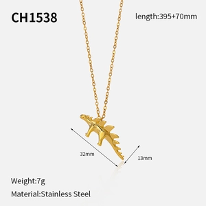 Detailed size specifications for a gold stainless steel stegosaurus necklace pendant