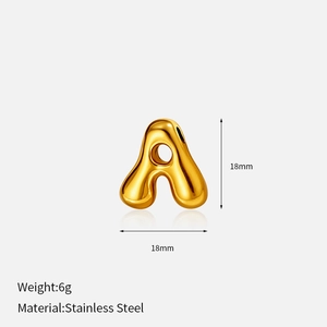 Detailed 3D golden stainless steel letter A pendant with 18mm size and polished finish