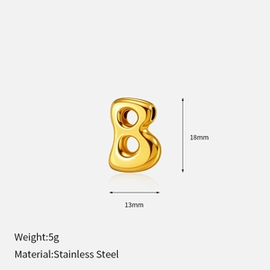 Detailed view of polished gold stainless steel letter B pendant with 18mm height dimension