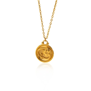 Celestial gold-plated stainless steel coin necklace featuring embossed moon and stars