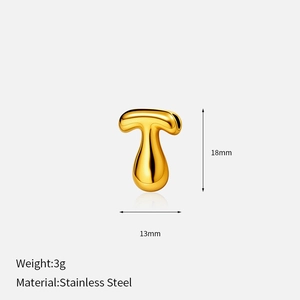 Polished stainless steel letter T pendant with dimensions 18mm height and 13mm width