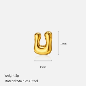 Polished gold stainless steel letter U pendant with 18mm height and 14mm width
