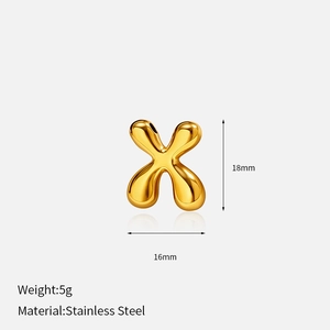 Detail view of 18mm gold stainless steel letter X pendant with 3D puffed balloon design