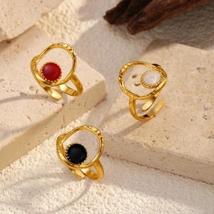 Bague Ouverte Réglable En Acier Inoxydable Minimaliste Pour Femme Plaqué Or Irrégulier Géométrique Rond Incrusté Bijoux Mode