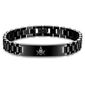 Bracciale da uomo in acciaio inossidabile nero da 10mm con simbolo massonico inciso