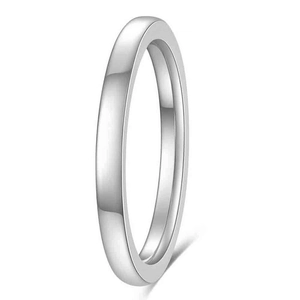 Polished minimalist stainless steel ring with 45-degree angle view on white background