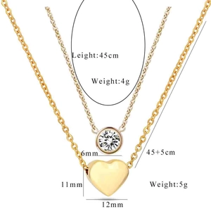 Especificaciones de tamaño y peso para collares con colgante de corazón y circón