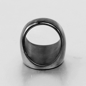 Minimalist wide 22mm round stainless steel ring with industrial brushed metal finish