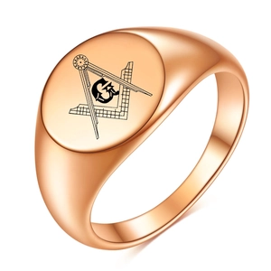 Vintage δαχτυλίδι 12mm από ανοξείδωτο ατσάλι 18K rose gold με μασονικό σύμβολο G
