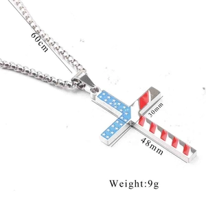 Detailed view of the 48mm American flag cross pendant with 60cm stainless steel bead chain