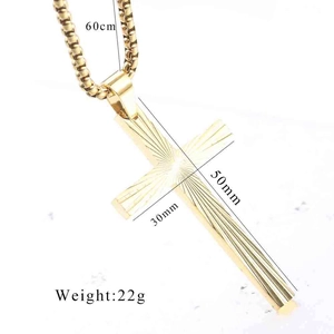 Detailed specs of the 50mm gold stainless steel cross necklace with 60cm box chain