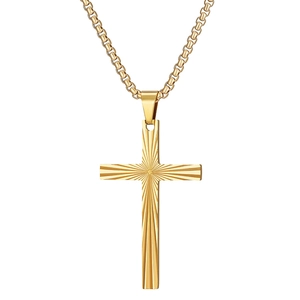 50mm vintage striped cross pendant necklace in gold-finished 304 stainless steel