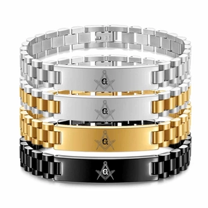 Bracciale da Uomo in Acciaio Inossidabile Stile Cinturino Con Logo Massoneria Squadra E Compasso Gioielli Punk Hardcore