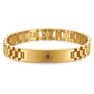Bracciale massonico in acciaio inossidabile dorato con simbolo della massoneria e maglie