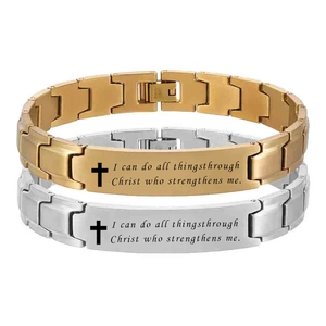 Minimalist Stainless Steel Cross Bible Verse Bracelet Watch Band Link Chain Religious Christian Jewelry For Men Women