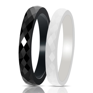 Minimalistische Keramische Gefacetteerde Ruitvormige Ring Voor Heren Dames Zwart Wit Simpele Geometrische Gepolijste Sieraden