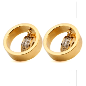 Eleganti orecchini a lobo multistrato traforati in oro 15mm con cristalli