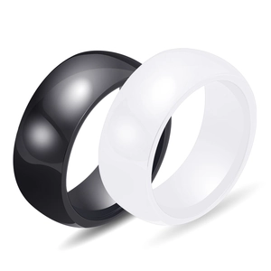 Minimalist 8mm ceramic couple rings in polished black and white finishes