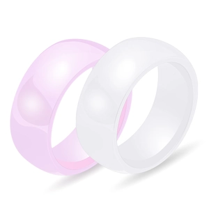 Minimalist 8mm ceramic rings in glossy pink and white finishes for couples