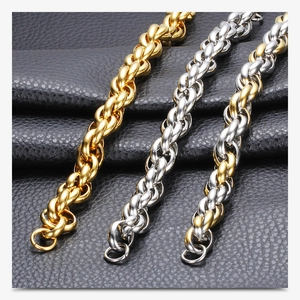 Three 10mm punk twist chain bracelets in gold, silver, and dual-tone stainless steel