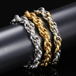 Punk 10mm stainless steel twist chain bracelets in gold and silver finishes