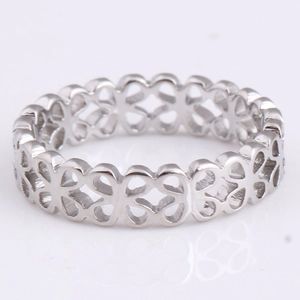 Elegant 5mm silver hollow clover ring with minimalist geometric floral design for couples