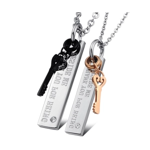 Minimalistische 304 Roestvrij Stalen Koppel Hanger Ketting Gegraveerde Rechthoekige Tag Met Sleutelhanger Strass Jubileumcadeau