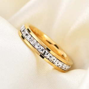 Fashion 4MM Single Row Zirconia Eternity Ring 304 Stainless Steel Geometric Inlaid Minimalist Band Ring For Women Jewelry