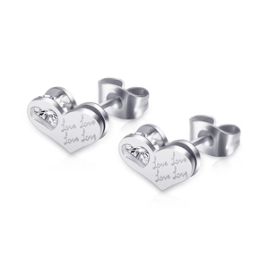 Creatieve 10mm hartvormige oorknopjes met Love-gravure en ingelegde kristallen