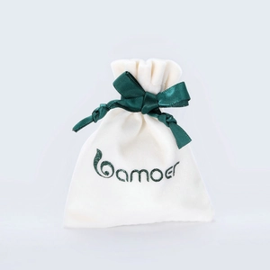Luxury Velvet Jewelry Bag White Drawstring Pouch With Satin Green Ribbon Bow For Earring Ring Necklace Gift Packaging Storage