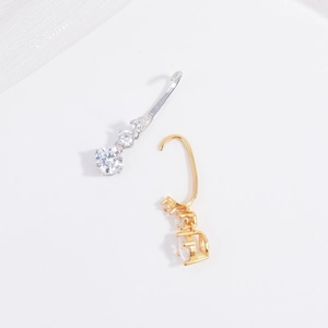 S925 sterling silver earring hooks with three gradient cubic zirconia stones set in gold and silver