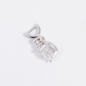 Detail of S925 sterling silver pendant clasp with two round cubic zirconia stones