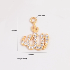 S925 sterling silver Arabic Allah pendant with sparkling zircon in gold finish