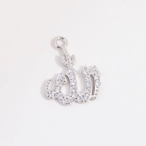 S925 sterling silver Allah pendant with micro-pave cubic zirconia in hip hop style