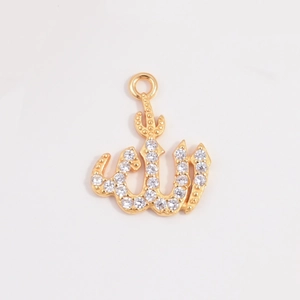 Close-up of S925 silver gold Arabic pendant with pavé-set shimmering zircon stones