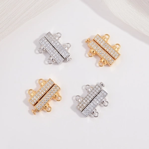 925 Sterling Silver Double Row Slide Clasp Square Rhinestone Necklace Connector For Jewelry Making DIY Jewelry Clasp