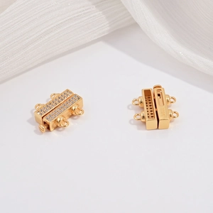 S925 sterling silver dual-row cubic zirconia necklace clasps in elegant gold plating