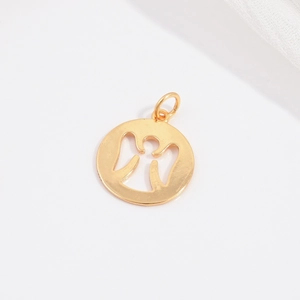 Polished S925 sterling silver gold plated openwork angel pendant for jewelry making
