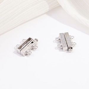 S925 sterling silver double-row clasp with white cubic zirconia for DIY necklaces