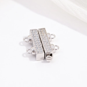 S925 sterling silver slide clasp with pavé cubic zirconia for DIY multi-strand necklaces