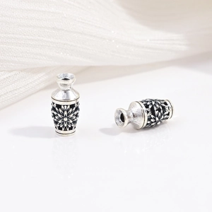 Perla a forma di vaso retrò in argento S925 con motivi floreali per gioielli fai da te