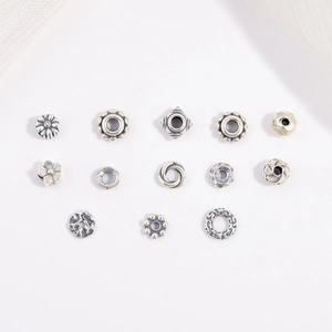 Vintage S925 Sterling Silver Spacer Beads For DIY Jewelry Making Retro Oxidized Flower Pattern Metal Beads Findings