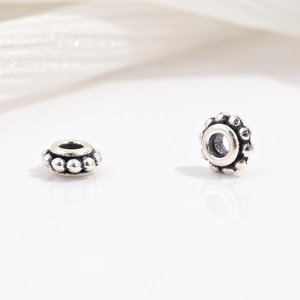 Retro S925 sterling silver faceted gear beads for DIY ethnic style jewelry making
