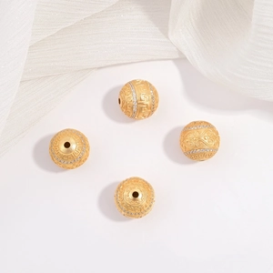 S925 Argento Sterling Zirconia Motivo Auspicabile Greca Perla della Fortuna Oro Placcato Round Spacer Perline per DIY Gioielli