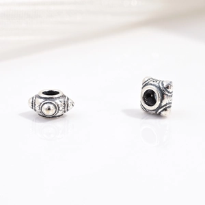 Retro S925 sterling silver faceted gear beads with embossed patterns for DIY jewelry