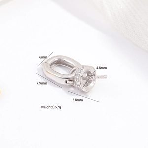 S925 sterling silver bail pendant with cubic zirconia and pins for pearl jewelry making