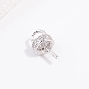 Macro shot of S925 silver pendant bail with pavé cubic zirconia for DIY pearl jewelry